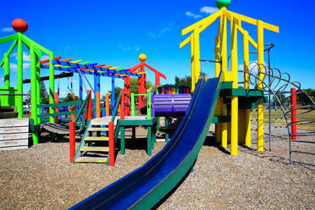 Picture of colorful playground with equipment, Levin, New Zealand,