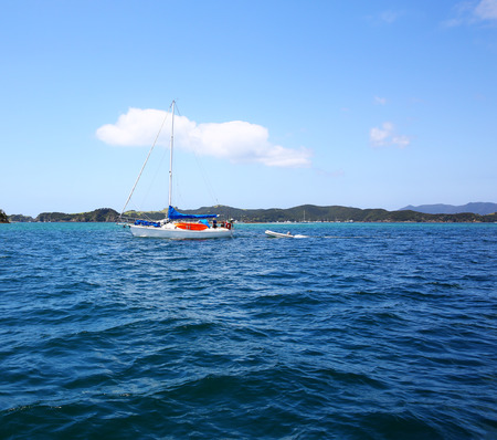 View of boats at the harbour in Russell,  Bay of Islands, New Zealandの写真素材