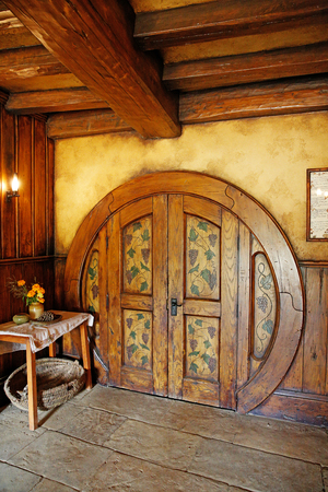 MATAMATA, NEW ZEALAND - JANUARY 15, 2015: Green Dragon tavern interior in Hobbiton villageのeditorial素材