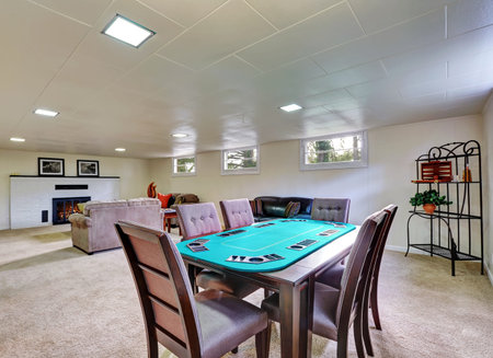 Entertainment Room in Luxury Home with fireplace and poker Table. Northwest, USA