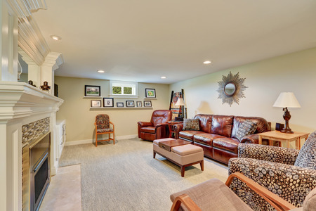 Nicely furnished living room interior in luxurious house. Northwest, USAの写真素材