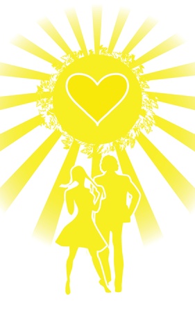 silhouettes of boy and girl under the sunのイラスト素材