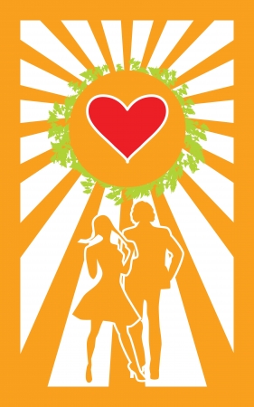 silhouettes of boy and girl under the sunのイラスト素材