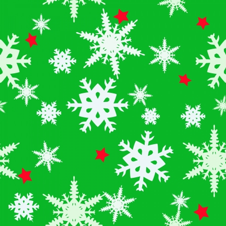 Christmas abstract green background with different blue snowflakes and red starsのイラスト素材