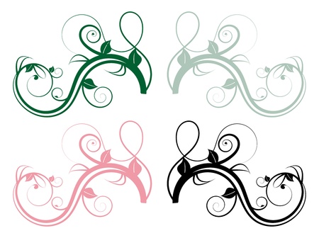 set of four colorful floral whorls of branchesのイラスト素材