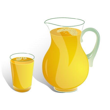 pitcher and glass of orange drink isolated on whiteのイラスト素材