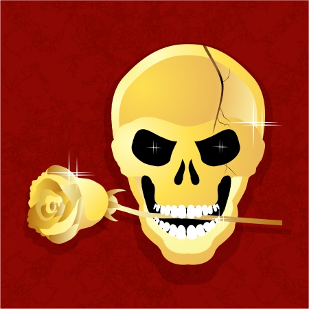 golden skull with a rose in his teeth for the Reds againstのイラスト素材