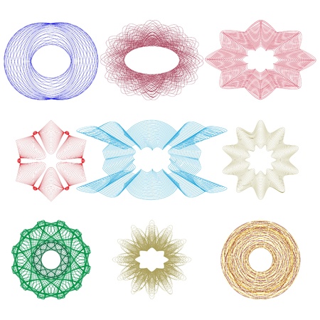  set of nine geometric designs and elements guilloche for logoのイラスト素材