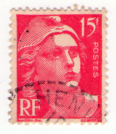 FRANCE - CIRCA 1970: stamp printed in France shows the symbol of the French Revolution, a woman, circa 1970のeditorial素材