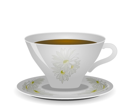 White with a twig pattern coffee cup and saucer isolated on white vectorのイラスト素材