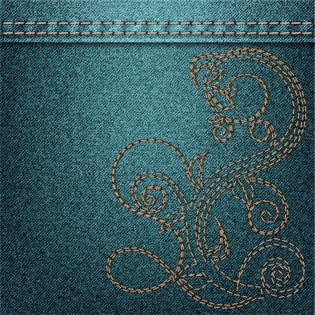 jeans background with embroideryのイラスト素材