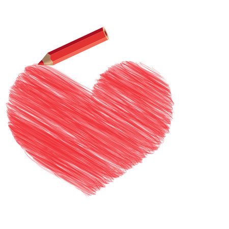Stylized heart pencil drawing and a pencilのイラスト素材