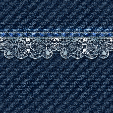 Denim background with white lace  Vector illustrationのイラスト素材