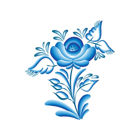 Blue floral pattern (flower) in gzhel style, isolated on white. Vector illustrationのイラスト素材