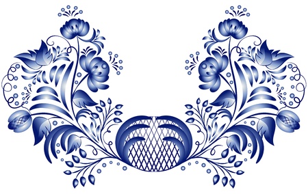 Blue floral pattern in gzhel style on a white background. Vector illustration Blue floral pattern in gzhel style. Vector illustrationのイラスト素材