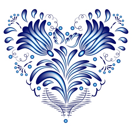 Flower heart in the style gzhel isolated on white  Vector illustrationのイラスト素材