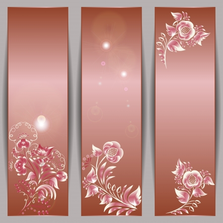 Set of three vertical banners with floral elements in shades of pink  Vector illustrationのイラスト素材