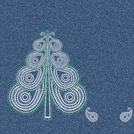 Christmas denim background with paisley pattern in the shape of a tree  Vector illustrationのイラスト素材