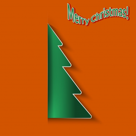 Christmas orange background with paper Christmas tree  Vector illustration のイラスト素材