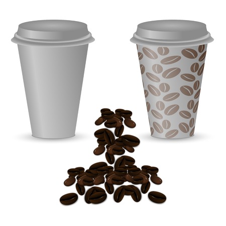 Two plastic cups with coffee  clean and with a picture of coffee beans  Vector illustration のイラスト素材