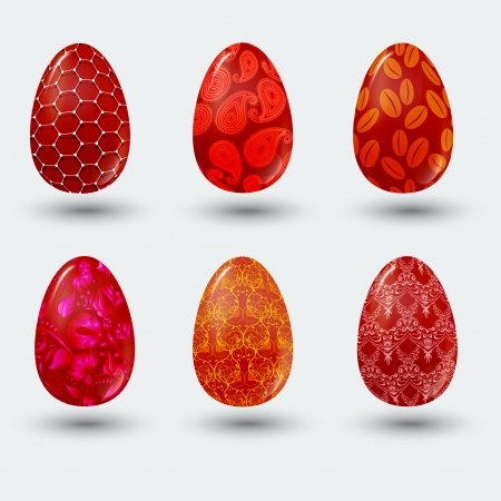 Red patterned easter eggs with shadow on gray background. のイラスト素材