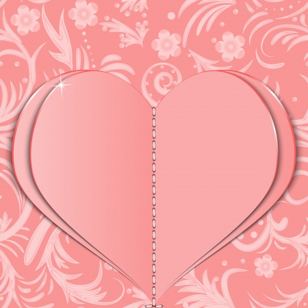 Pink paper heart on Valentine's Day on the patterned background. Vector illustration.のイラスト素材