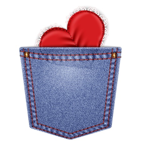 Rear blue denim pocket with lace heart. Vector illustration.のイラスト素材