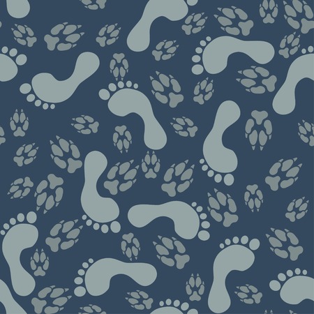 Seamless pattern of dog paw prints and legs of a man. Vector illustrationsのイラスト素材