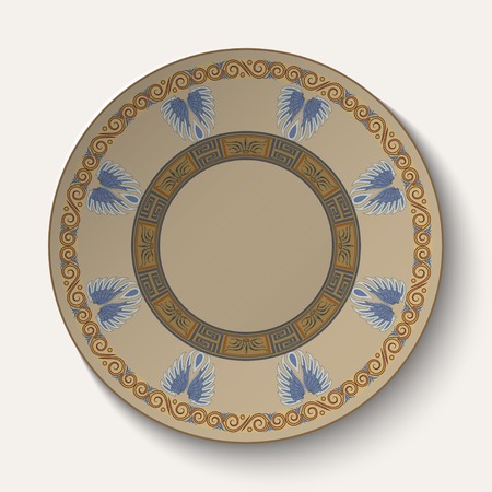 Background in the form of plate with an ornament in the ancient Greek style  Vector illustrationのイラスト素材