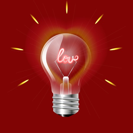 Concept of love in the form of light bulb on a red background  Vector illustration のイラスト素材