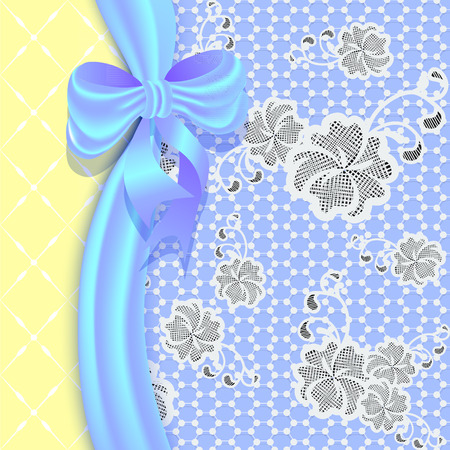Lace background with a satin ribbon and bow  Delicate pastel colors can be used for invitations and greeting cards のイラスト素材
