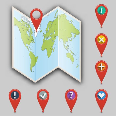 Icon of map and set of different pointers illustration のイラスト素材