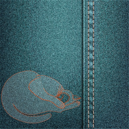 Denim background with embroidered cat illustration のイラスト素材
