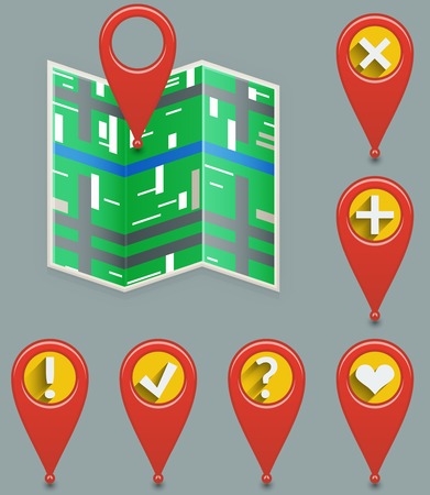 Icon of map and set of pointers illustration のイラスト素材