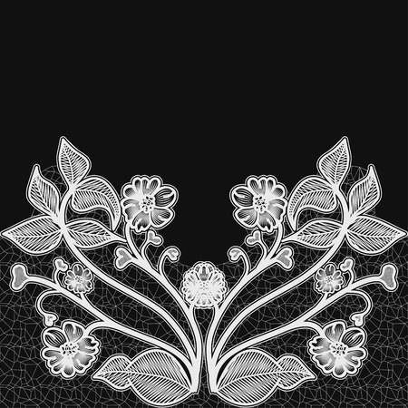 Background with white lace flowers. For design of greeting cards and wedding invitations.のイラスト素材