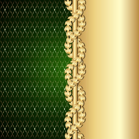 Vintage gold and green background with laurel leaves. のイラスト素材