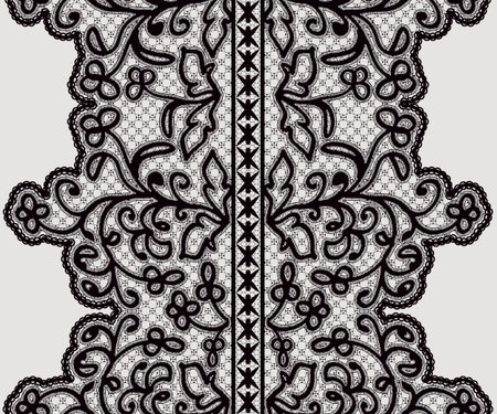 Seamless wide lace ribbon with delicate flowers. Vector illustration.のイラスト素材