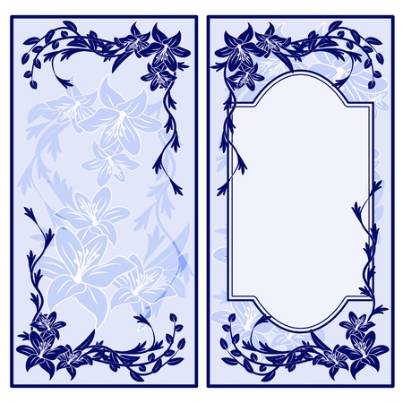 Set of two vintage blue invitations with lilies. のイラスト素材