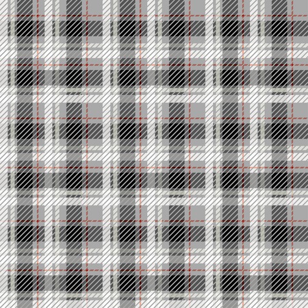 Black and white seamless tartan with a thin red stripe. のイラスト素材