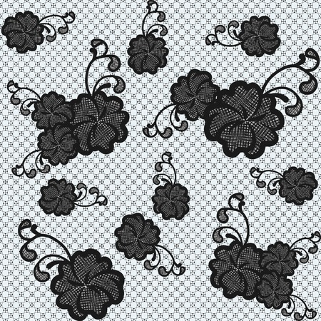 Seamless black lace fabric with flowers.のイラスト素材