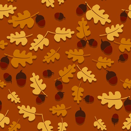 Seamless autumn background with oak leaves and acorns. Vector illustration.のイラスト素材