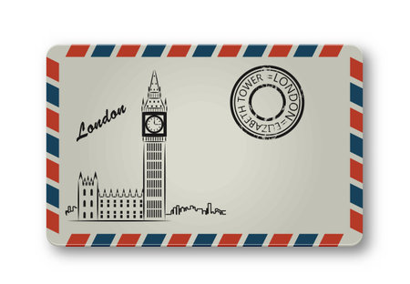 Letter from London with the Tower Elizabeth painted. Stylization. Vector illustration.のイラスト素材