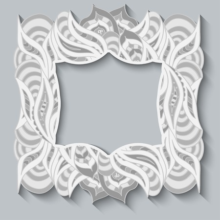 Abstract hand drawn frame ornament. Pattern in oriental style is ideal for design greeting cards, invitations, banners. Vector illustration.のイラスト素材