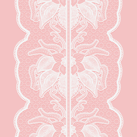 Floral seamless lace ribbon on pink background. Design for invitations and greeting cards. Vector illustration.のイラスト素材
