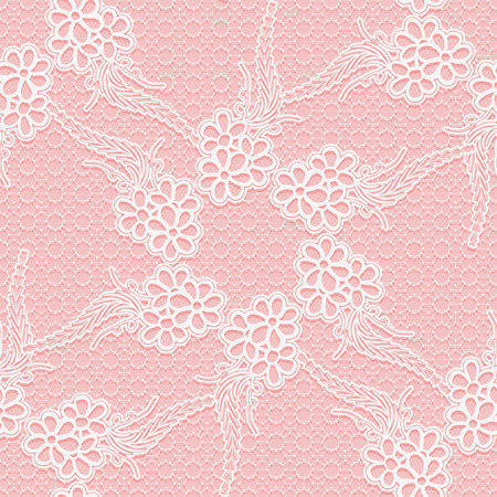 Seamless lace. White floral pattern on a pink background. Vector illustration.のイラスト素材