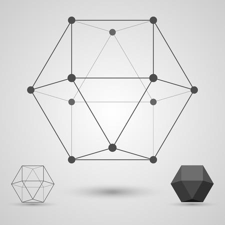 Volume geometrical figure in the form of a skeleton. Concept of business and scientific ties. Vector illustration.のイラスト素材