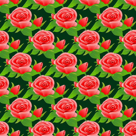 Seamless pattern with roses and leaves. Vector illustrationのイラスト素材