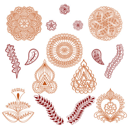 Set of elements in the ethnic style of drawing henna isolated on white background. Vector illustration.のイラスト素材