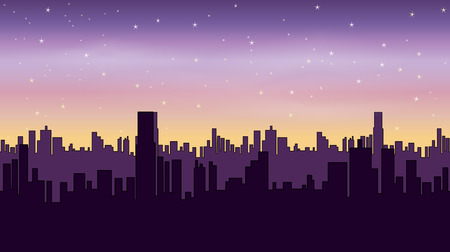 Night city at dawn. Seamless panoramic background. illustrationのイラスト素材