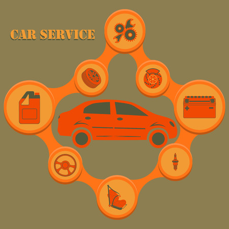Auto service infographics with auto car repair and diagnostics symbols. Modern concept.のイラスト素材